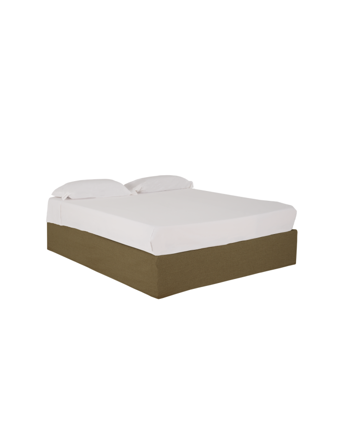 Green linen removable bed base cover for mattresses in various sizes