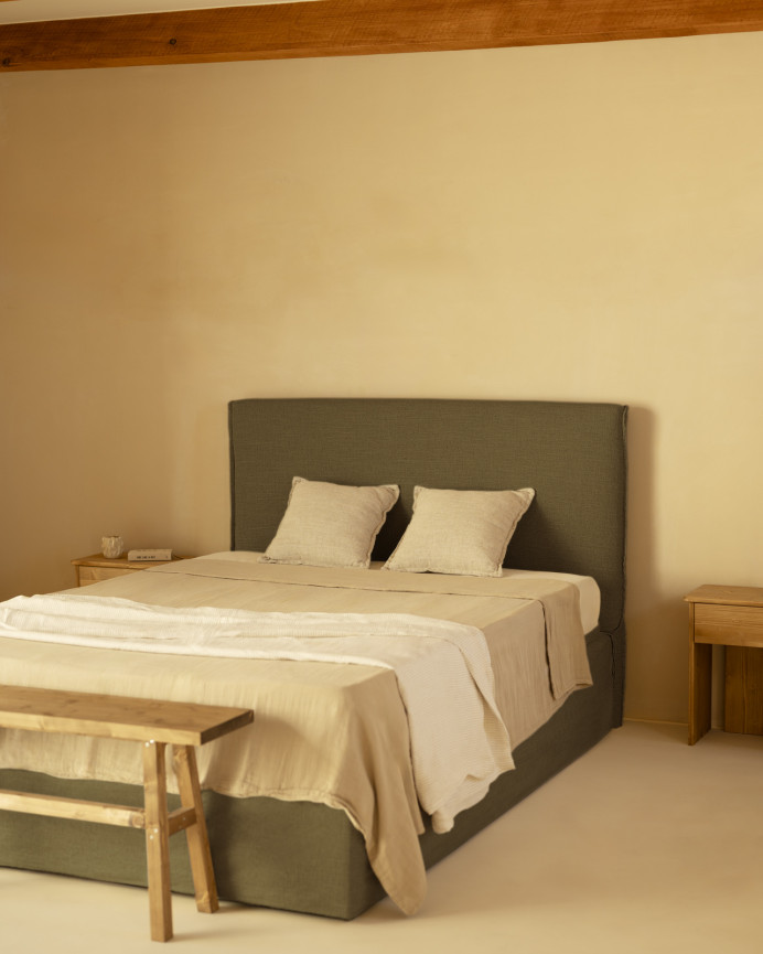 Green linen removable bed base cover for mattresses in various sizes
