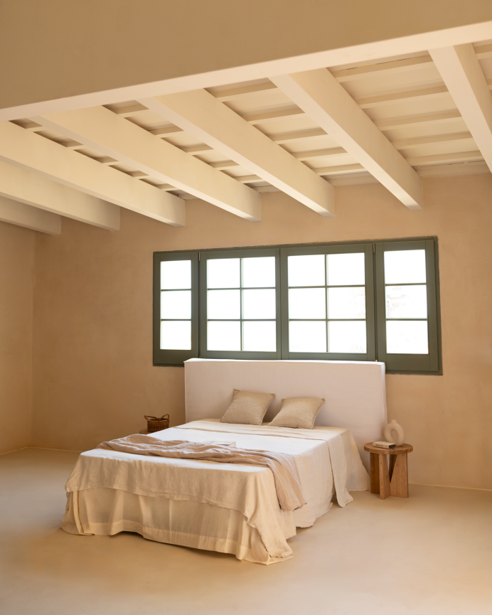 Upholstered headboard cover in white linen, available in various sizes