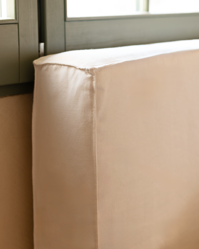 Upholstered headboard cover in white linen, available in various sizes