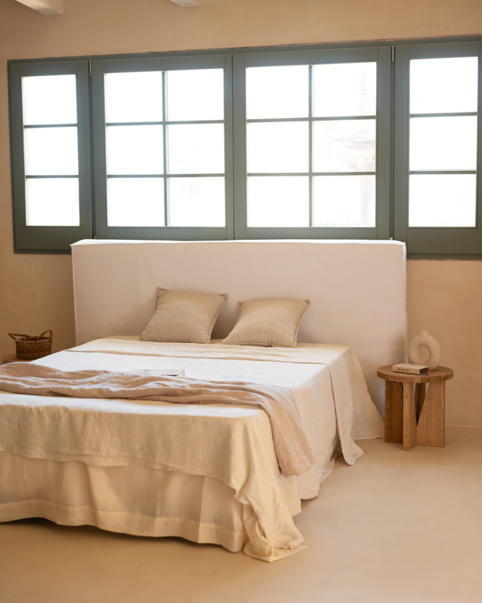 Upholstered headboard cover in white linen, available in various sizes