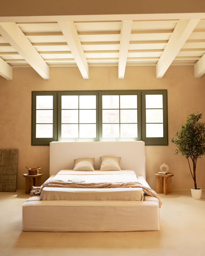 Removable white linen bed cover for mattress of various sizes
