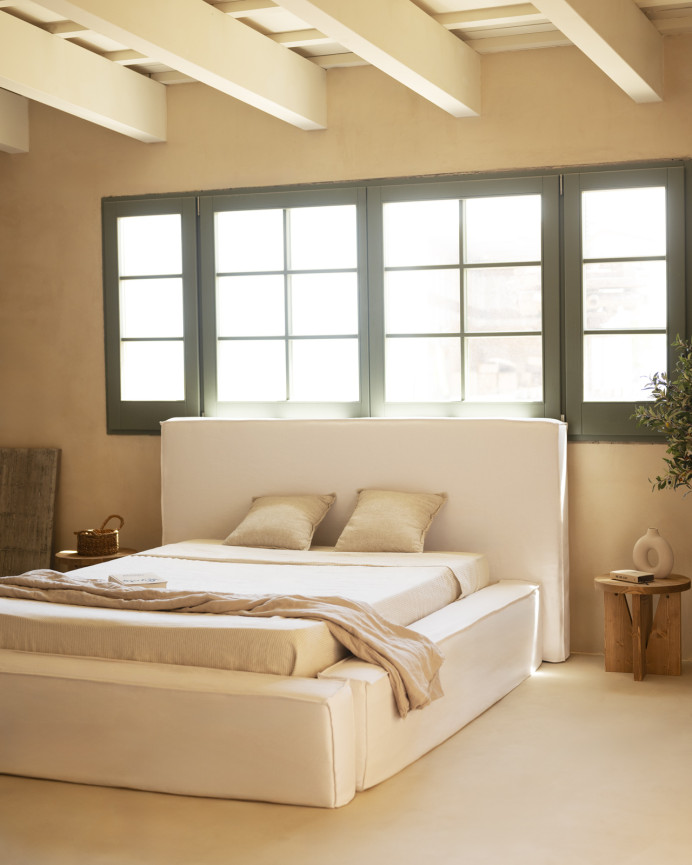 Removable white linen bed cover for mattress of various sizes