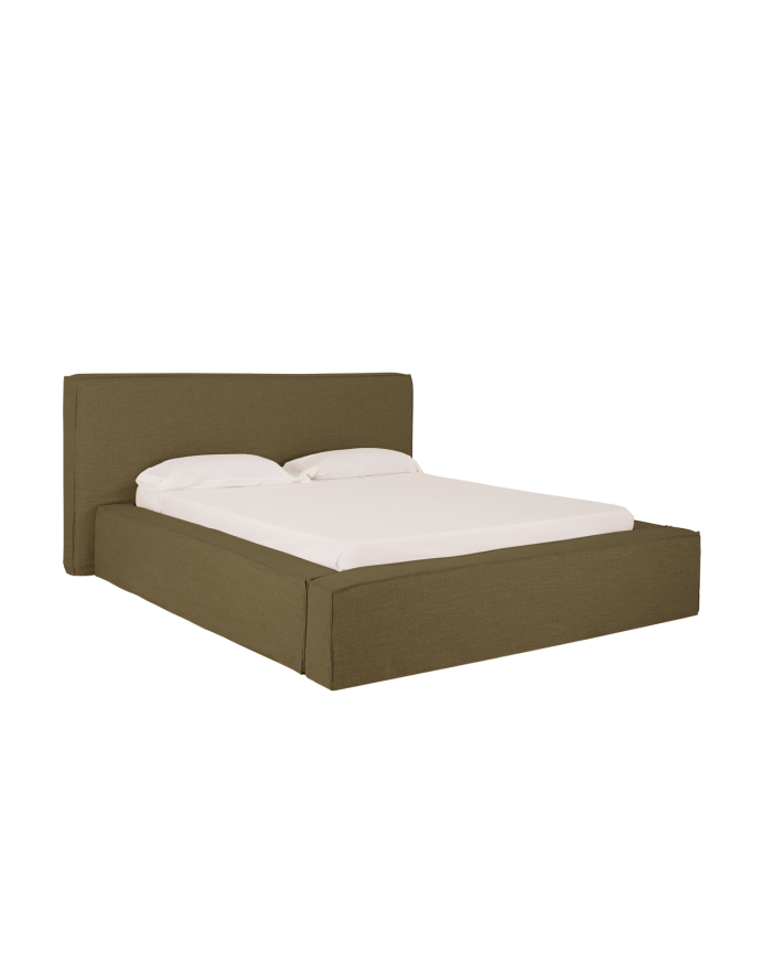 Removable green linen bed cover for mattresses of various sizes.