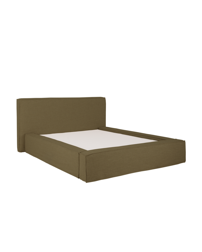 Removable green linen bed cover for mattresses of various sizes.