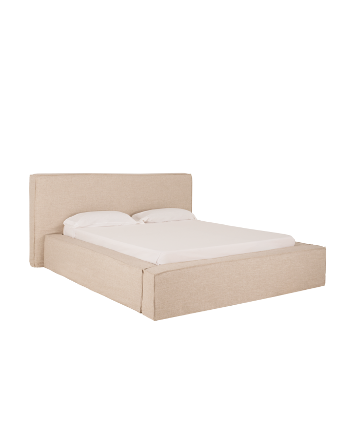 Beige linen removable bed cover for mattresses of various sizes.