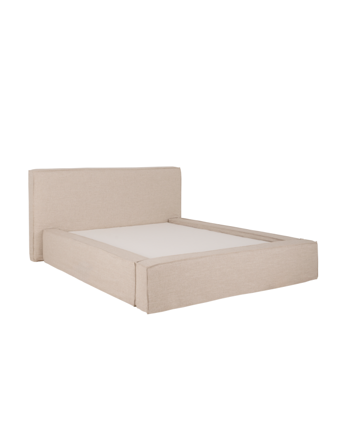Beige linen removable bed cover for mattresses of various sizes.