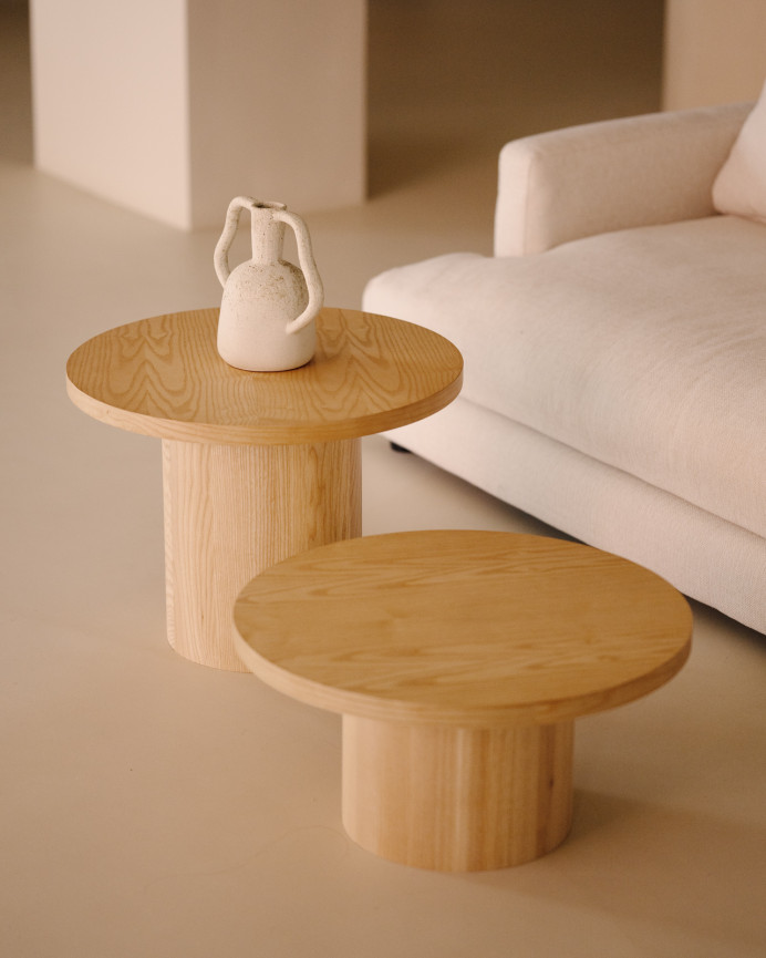 Round ash wood coffee table in various sizes