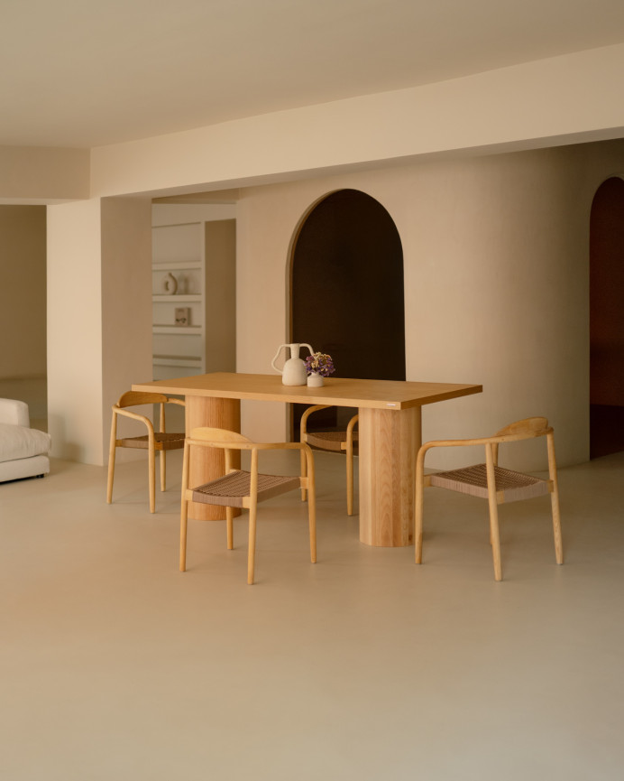 Rectangular ash wood dining table available in various sizes.