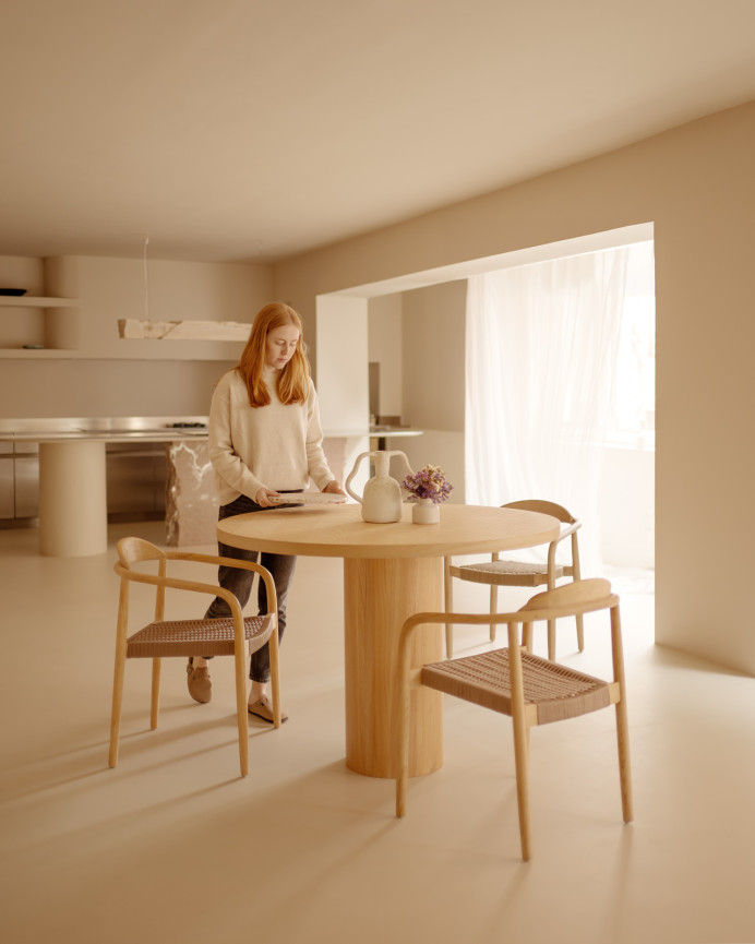 Round ash wood dining table in various sizes