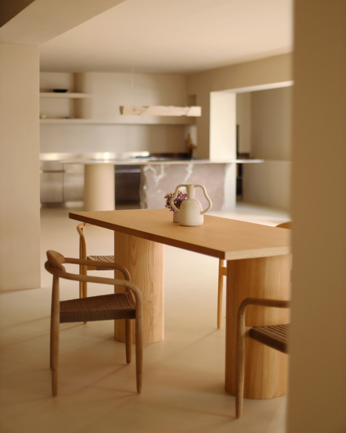 Rectangular ash wood dining table available in various sizes.