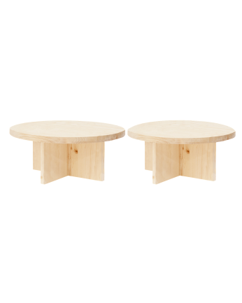 Pack of 2 solid wood round coffee tables in natural tone 80x80cm.