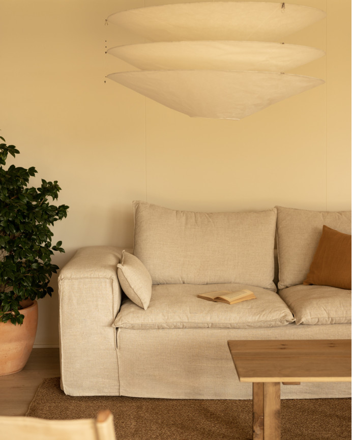 Removable beige linen sofa cover available in various sizes.