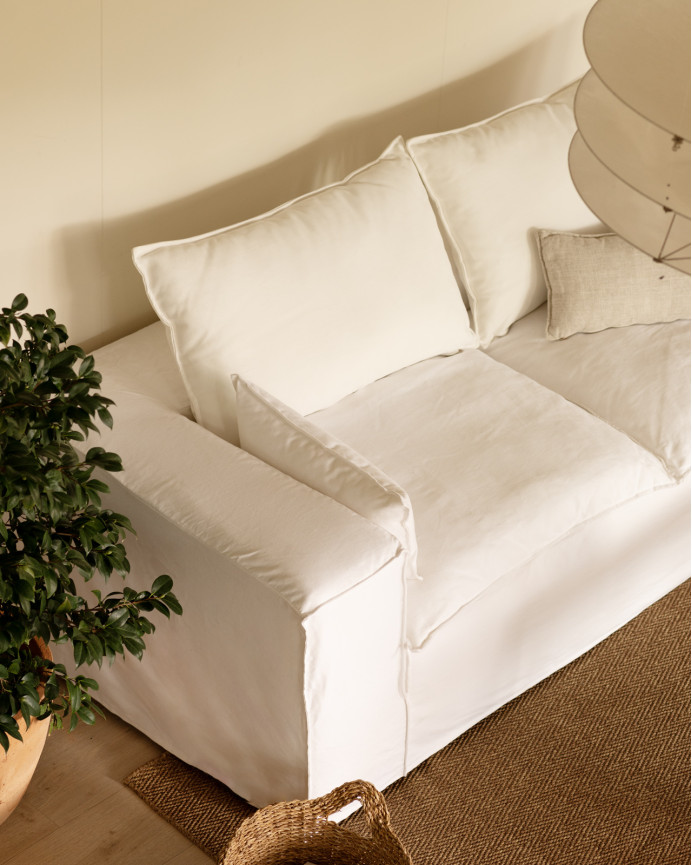 Removable white linen sofa cover available in various sizes.