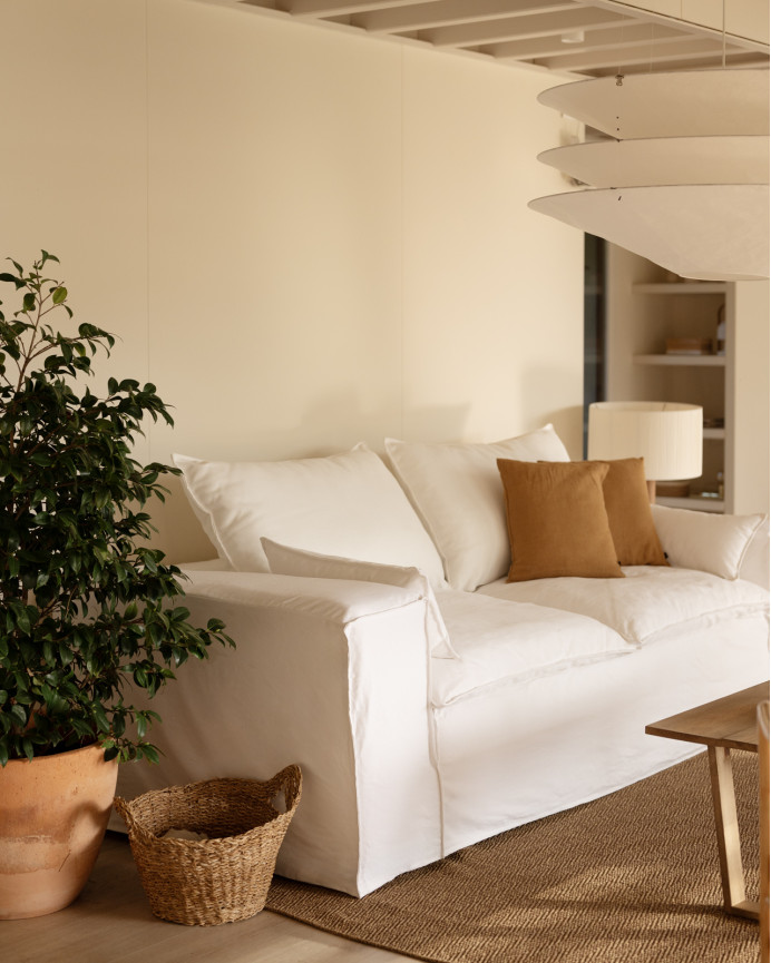 Removable white linen sofa cover available in various sizes.