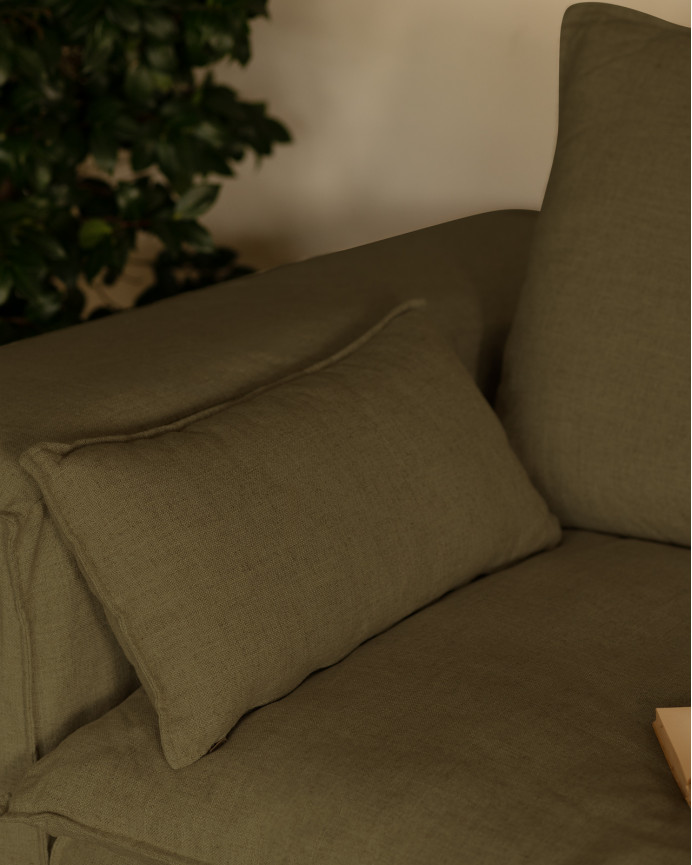 Removable linen sofa cover in green available in various sizes.