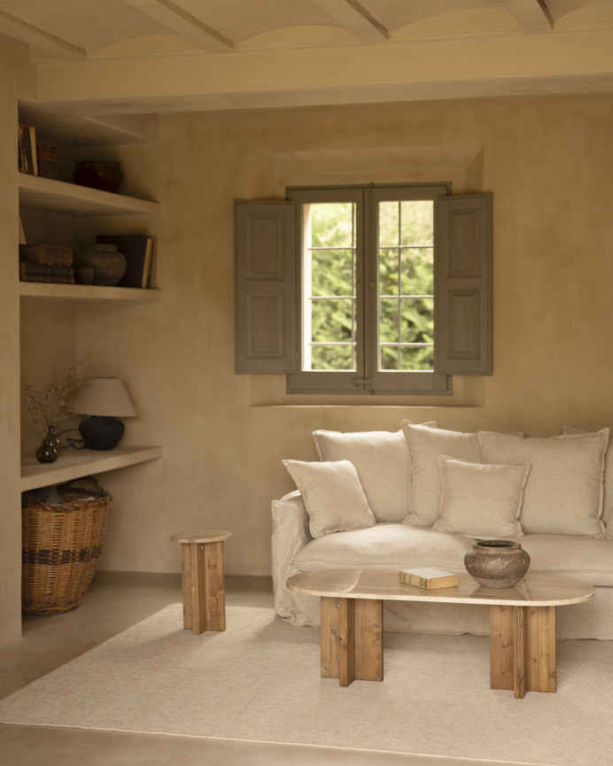 Daino Reale marble coffee table with solid wood legs, measuring 120x50cm.