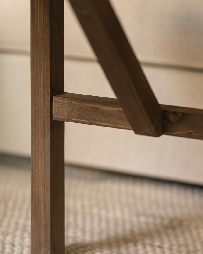 Solid wood coffee table finished in dark oak.