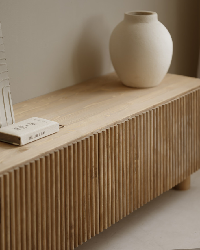 TV cabinet made of fir and pine wood in medium oak tone 152x42cm