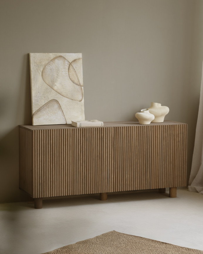 Fir and pine wood sideboard in dark oak tone 152x42cm