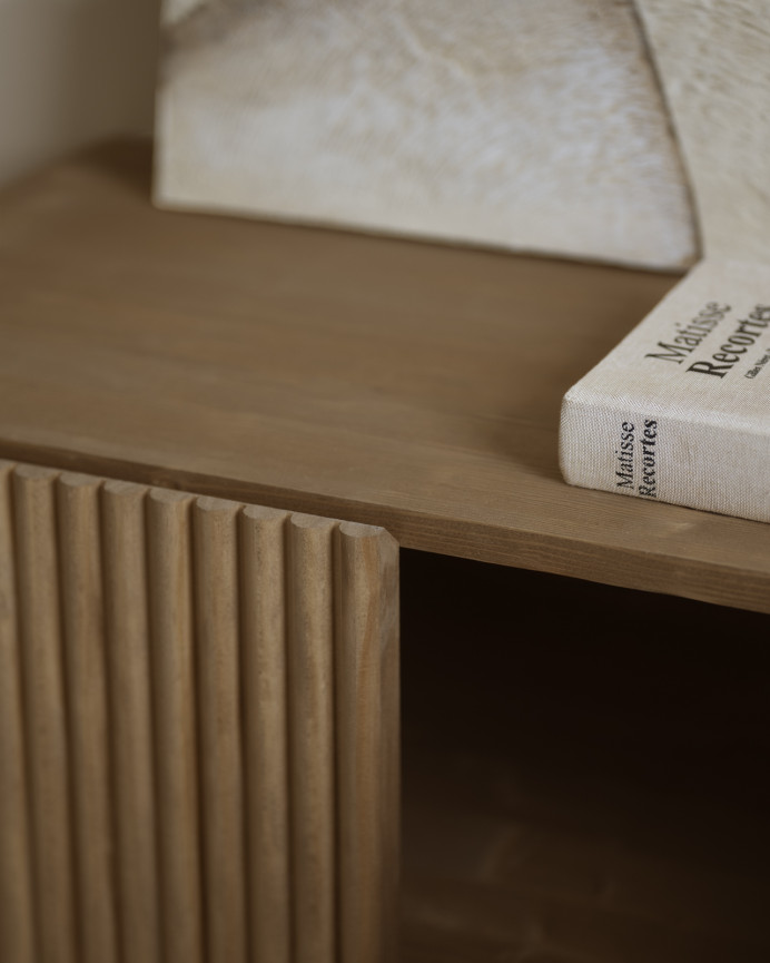 Fir and pine wood sideboard in dark oak tone 152x42cm