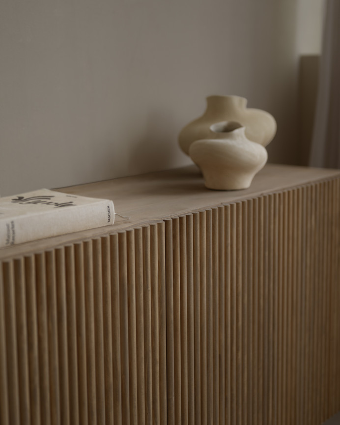 Fir and pine wood sideboard in dark oak tone 152x42cm