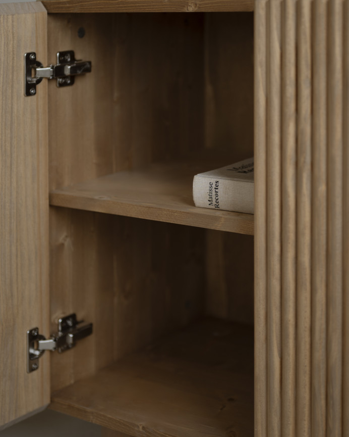 Fir and pine wood sideboard in dark oak tone 152x42cm