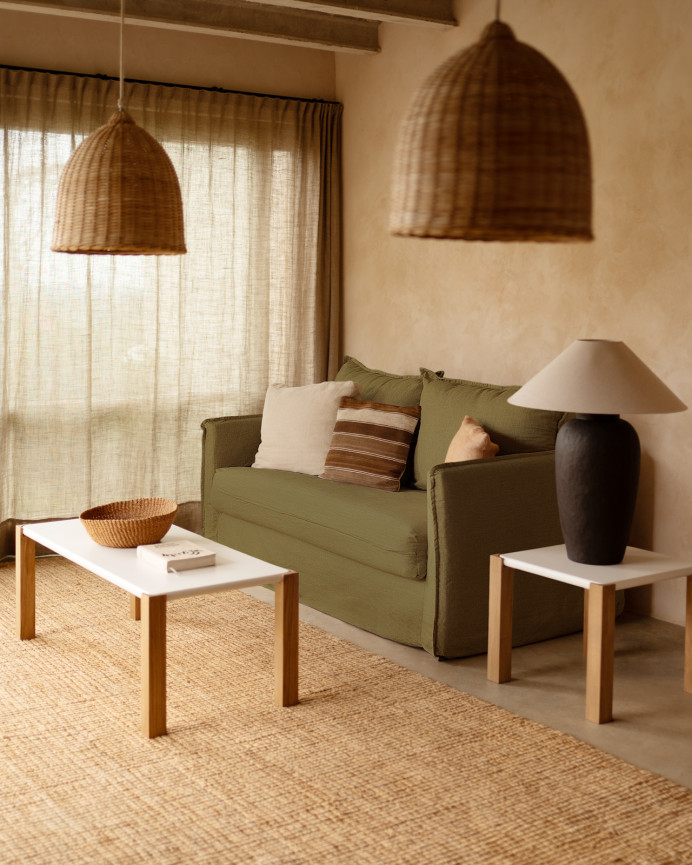 Green cotton and linen removable sofa bed measuring 185x95cm.