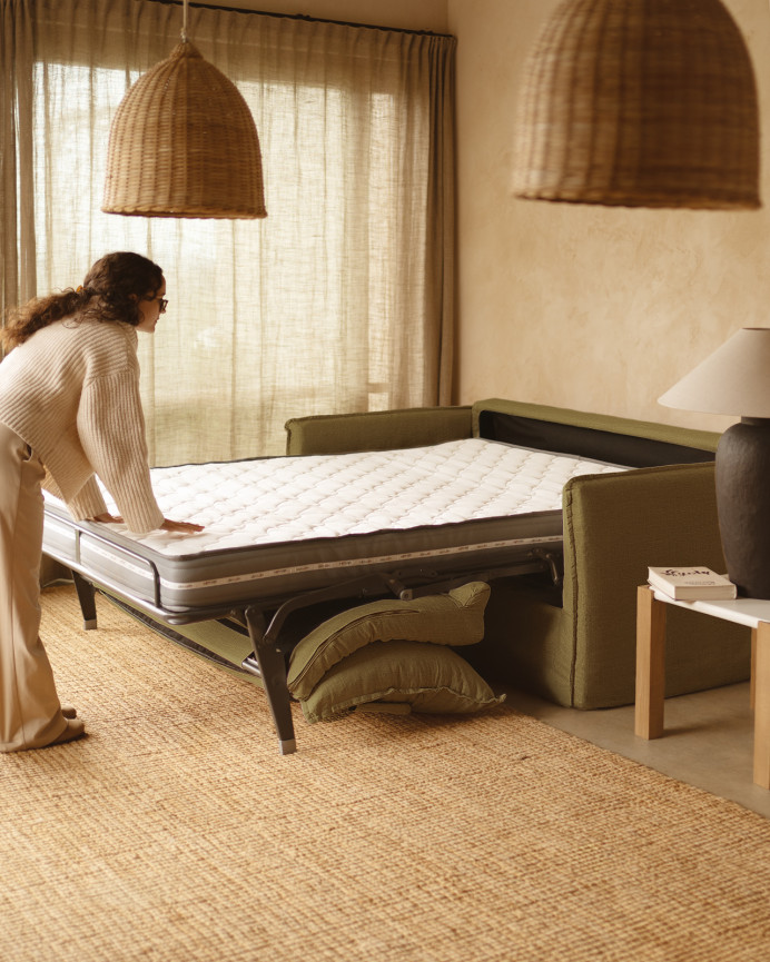 Green cotton and linen removable sofa bed measuring 185x95cm.