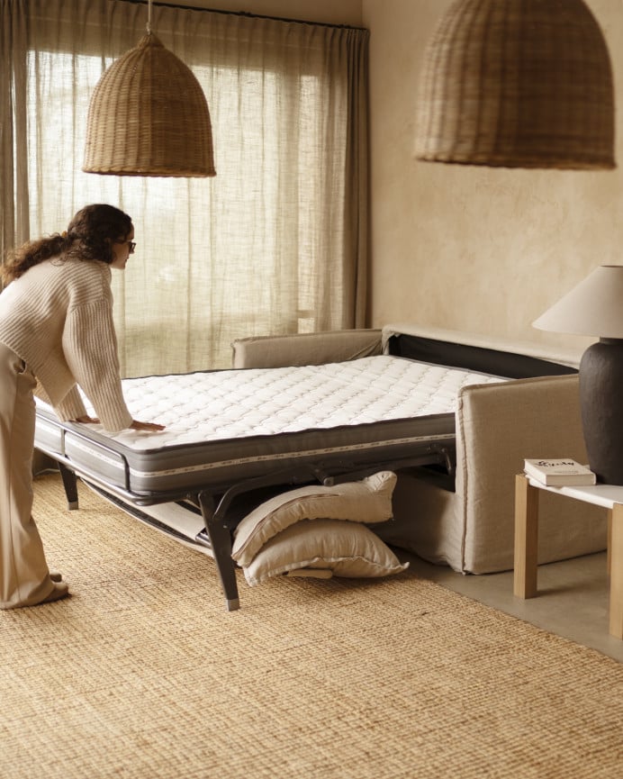 Cotton and linen removable beige sofa bed, 185x95cm.