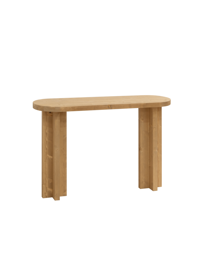 Solid wood console table in a medium oak tone measuring 120x80cm.