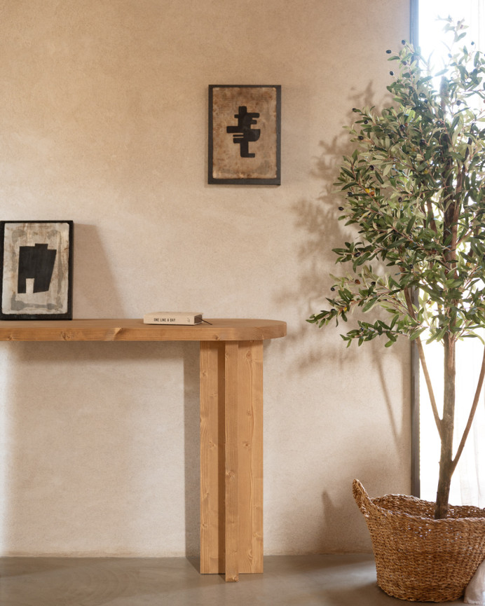 Solid wood console table in a medium oak tone measuring 120x80cm.
