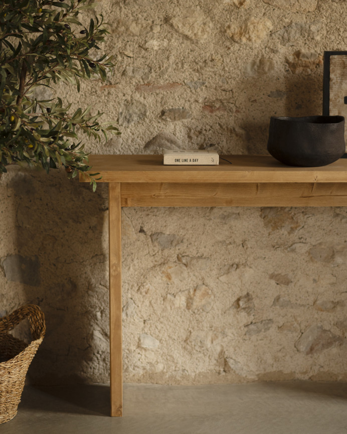 Solid wood console in a medium oak tone measuring 120x80cm