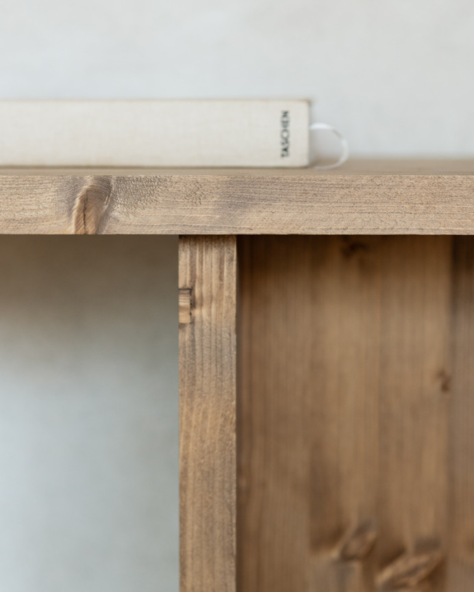 Solid wood console in dark oak tone measuring 120x80cm.