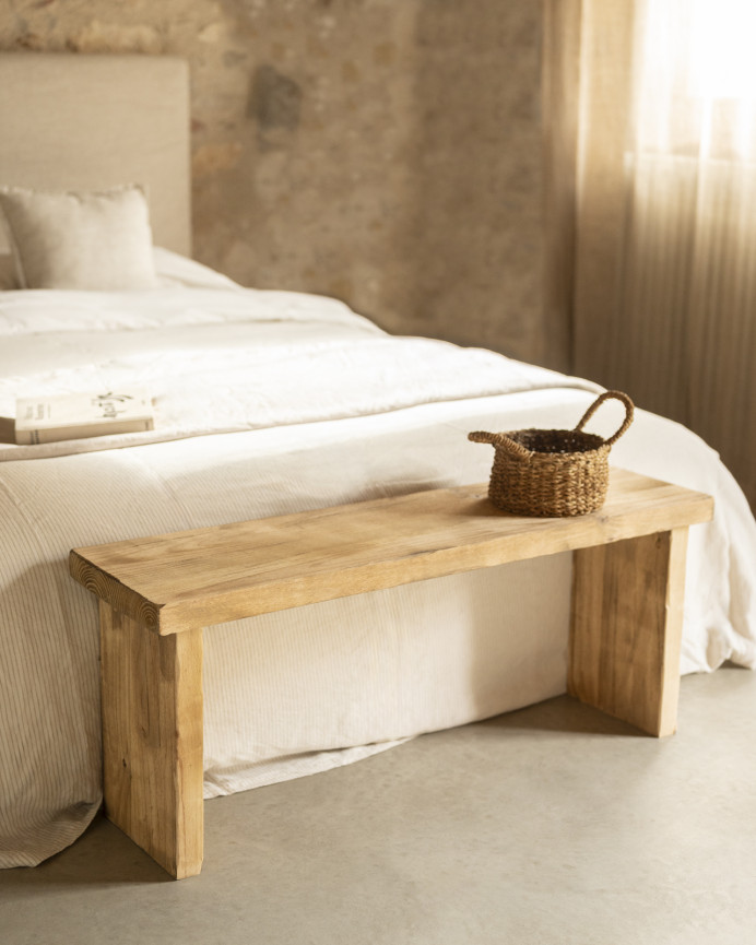 Rustic solid wood bench of 109x45cm