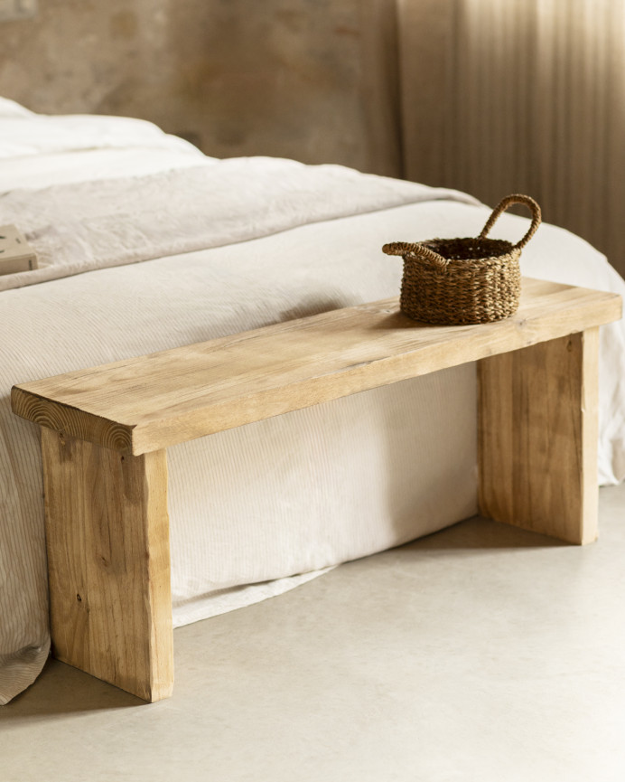 Rustic solid wood bench of 109x45cm