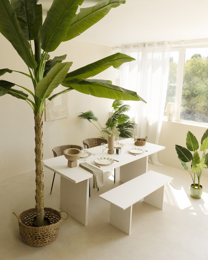 Solid wood bench in white tone, 120cm.