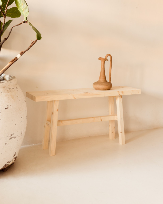 Solid wood stool in natural tone, 100x50cm