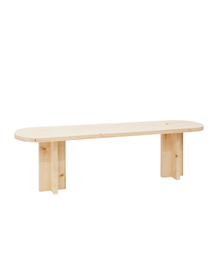 Solid wood bench in natural tone of various sizes.