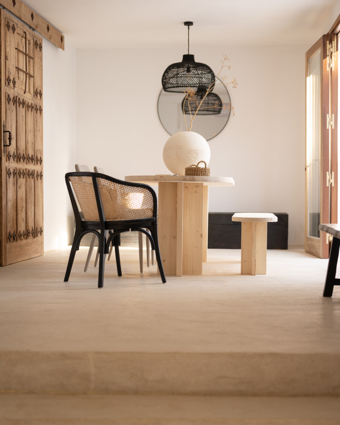Solid wood bench in natural tone of various sizes.