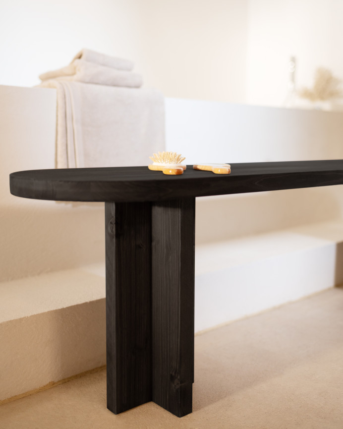 Solid wood bench in black tone in various sizes