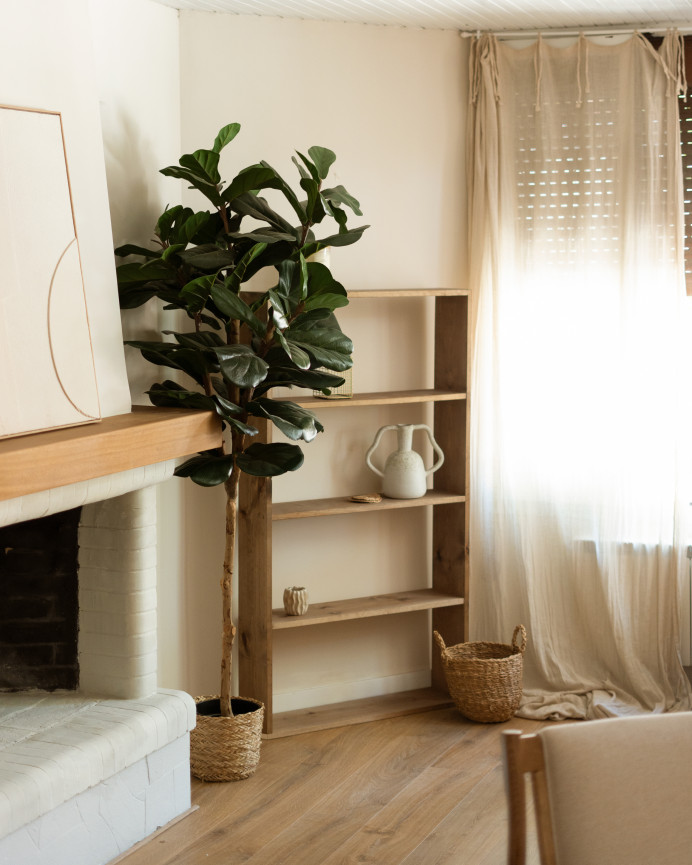 Solid dark oak wooden bookshelf with 3 shelves.