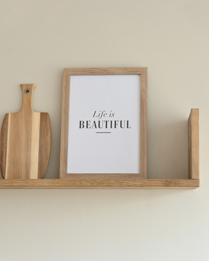 Solid wood floating shelf finished in dark oak, various sizes.