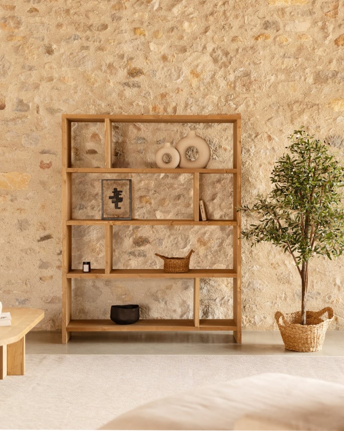 Solid oak wood shelving unit in a medium oak tone, measuring 180x140cm.