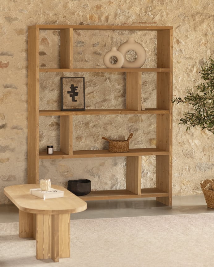 Solid oak wood shelving unit in a medium oak tone, measuring 180x140cm.