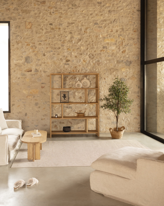 Solid oak wood shelving unit in a medium oak tone, measuring 180x140cm.