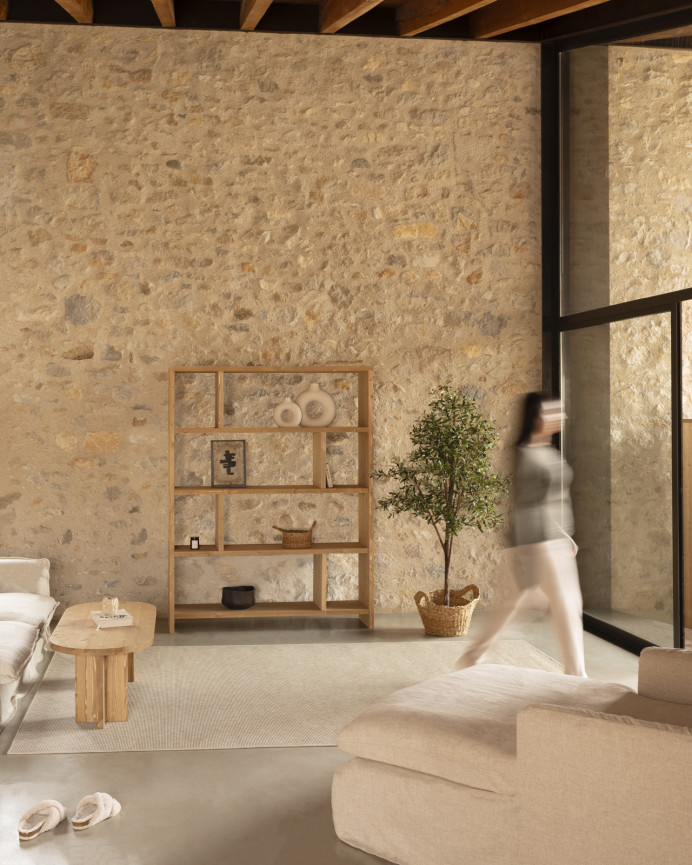 Solid oak wood shelving unit in a medium oak tone, measuring 180x140cm.