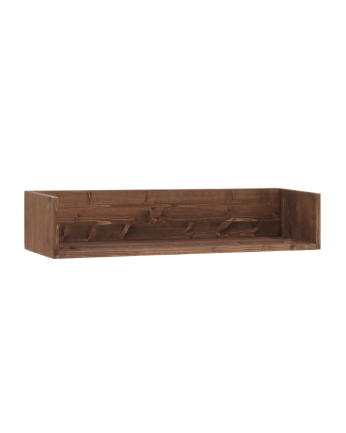 Solid walnut tone wooden bookshelf in various sizes.