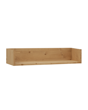 Solid wood shelf in medium oak tone available in various sizes.