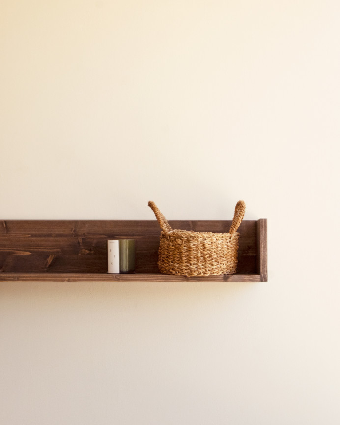 Solid walnut tone wooden bookshelf in various sizes.